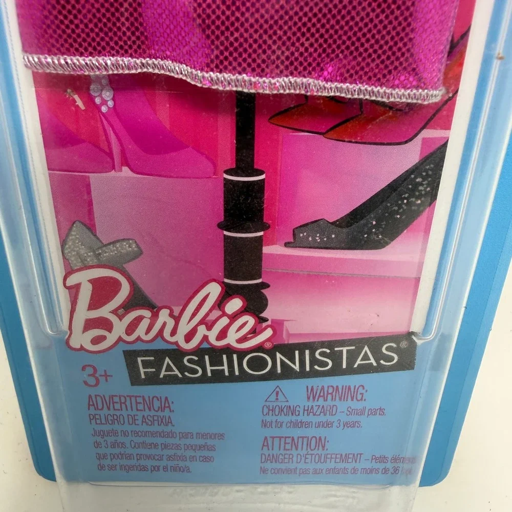 Barbie Fashionistas White Dress Pink Bow Metallic Skirt‎ Fashion Pack W3168 NEW